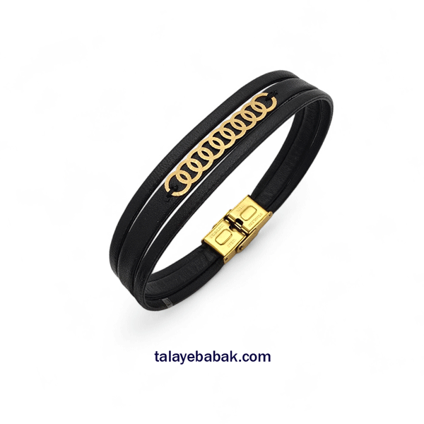 دستبند چرم و طلا DS015