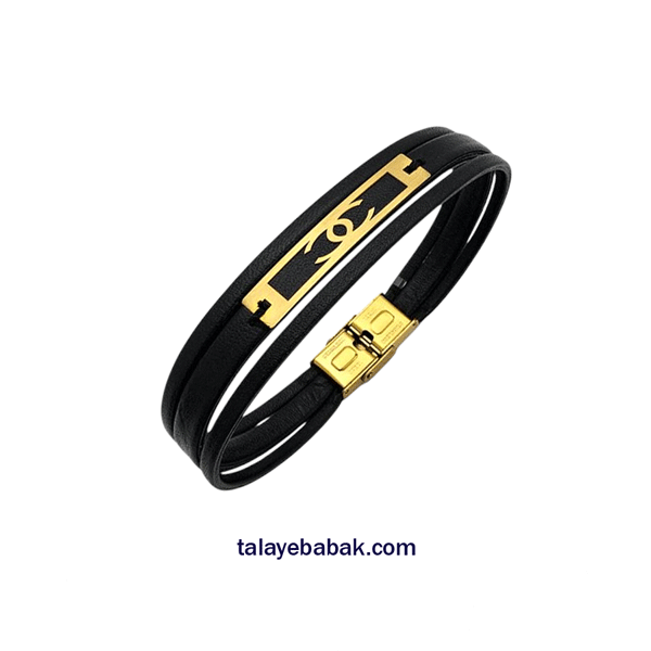 دستبند چرم و طلا شنل DS016