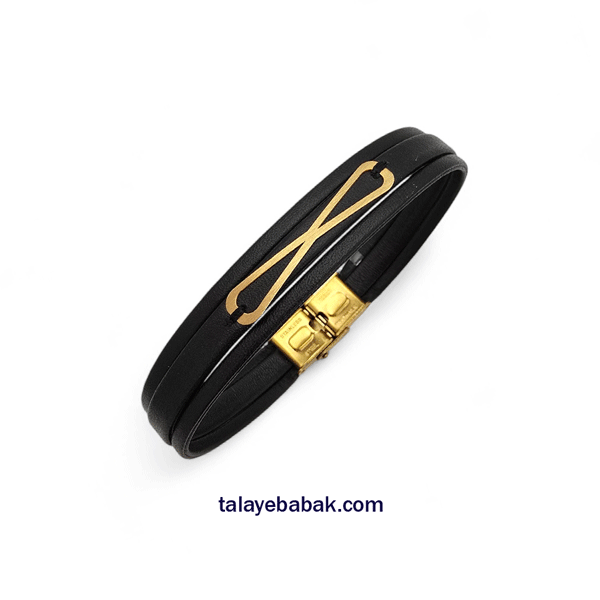 دستبند چرم وطلا بینهایت DS012