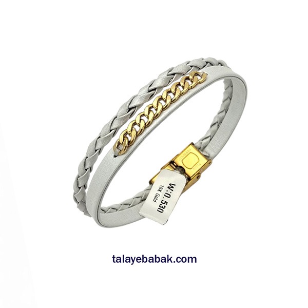 دستبند چرم وطلا کارتیه صدفی