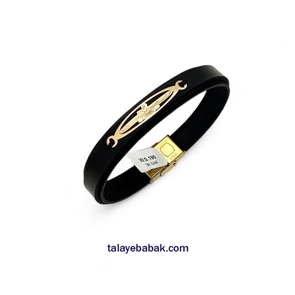 دستبند چرم و طلا فروهر مشکی DM080