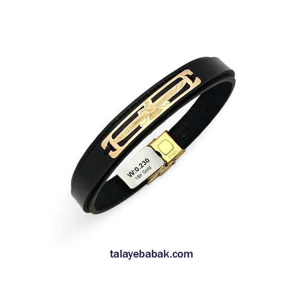دستبند چرم و طلا فروهر مشکی DM082