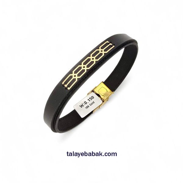 دستبند چرم و طلا DM090 مشکی