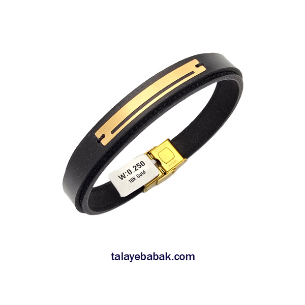 دستبند چرم و طلا DM104 مشکی