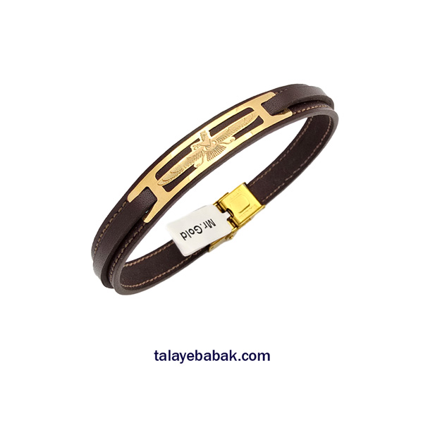 دستبند چرم و طلا فروهرDM057